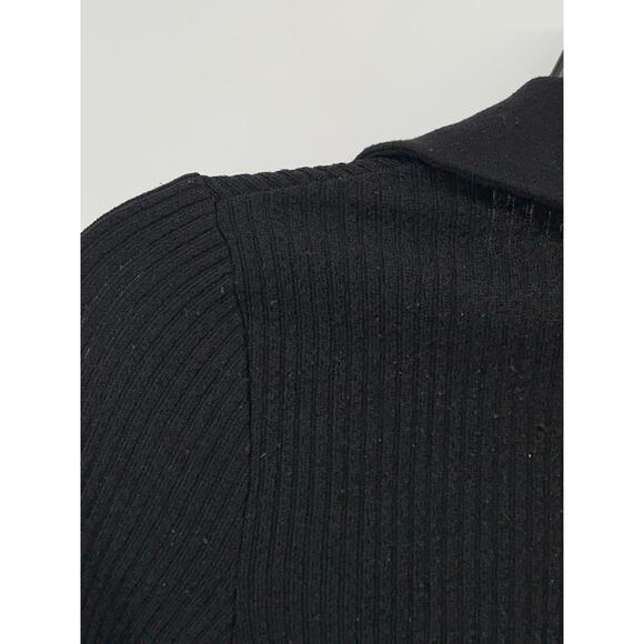 DIVIDED By H&M Women's Black Ribbed Split-Neck Long Sleeve Cropped Polo Top SZXS - Picture 5 of 11